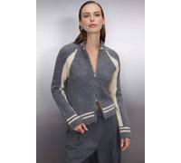 Wovcor Soft Textured Knit Cardigan With Zipper Detail In Grey Grey