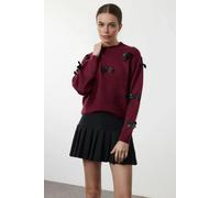WOVCOR Soft Textured Knit Sweater with Bow Detail - Burgundy - M
