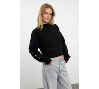 Wovcor Soft Textured Knit Sweater With Button Detailing In Black Black XS