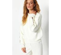 Wovcor Soft Textured Knit Sweater With Button Detailing In White White