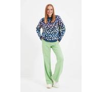 Wovcor Soft Textured Knit Sweater With Leopard Pattern In Indigo Indigo