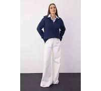 Wovcor Soft Textured Long Sleeve Zip Neck Knit Sweater In Navy Navy S