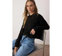 WOVCOR Soft Textured Loose Fit Openwork Knit Sweater - Black - M