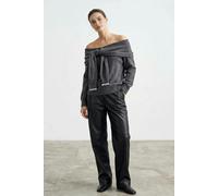 WOVCOR Soft Textured Madonna Neck Tie-Up Knit Sweater - Dark Grey - S