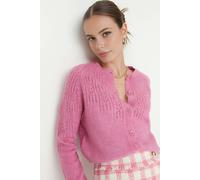 WOVCOR Soft Textured Openwork Knit Cardigan - Pink - M