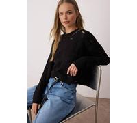 Wovcor Soft Textured Openwork Knit Cropped Jumper In Black Black