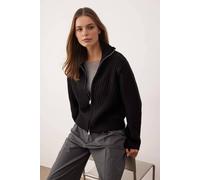 Wovcor Soft Textured Oversize Zipper-Detail Knit Cardigan In Black Black M