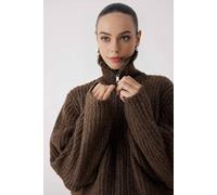 Wovcor Soft Textured Oversize Zipper-Detail Knit Cardigan In Brown Brown S