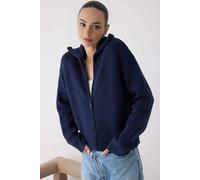 Wovcor Soft Textured Oversize Zipper-Detail Knit Cardigan In Navy Navy