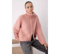 Wovcor Soft Textured Oversize Zipper-Detail Knit Cardigan In Pink Pink