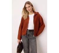 Wovcor Soft Textured Oversize Zipper-Detail Knit Cardigan In Terracotta Terracotta