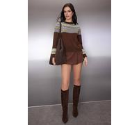 Wovcor Soft Textured Patterned Long Sleeve Knit Sweater In Brown Brown
