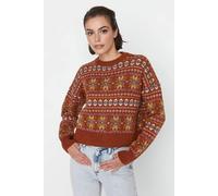 Wovcor Soft-Textured Patterned Oversize Knit Sweater In Brown Brown M