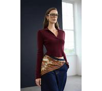 WOVCOR Soft Textured Polo Neck Wool Knit Sweater - Burgundy - S