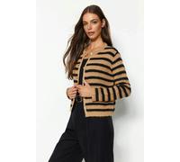 WOVCOR Soft Textured Striped Knit Cardigan - Camel - M