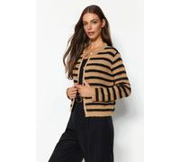 Wovcor Soft Textured Striped Knit Cropped Cardigan In Camel Camel