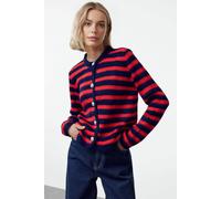 Wovcor Soft Textured Striped Knit Cropped Cardigan In Navy Navy S