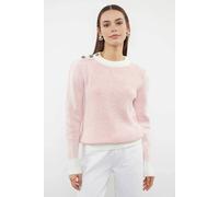 Wovcor Soft Textured Striped Knit Sweater With Button Detail In Pink Pink