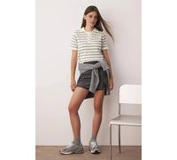 Wovcor Soft Textured Striped Short Sleeve Knit Sweater With Button Collar In Ecru Ecru