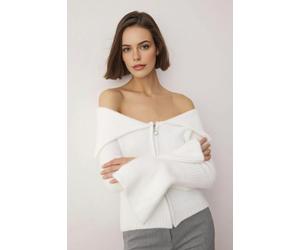 WOVCOR Soft Textured Turn-Down Collar Spanish Sleeve Knit Cardigan - White - M