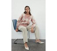 WOVCOR Soft-Textured V-Neck Argyle Pattern Knit Sweater - Dusty Rose - M