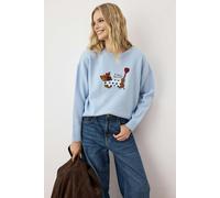 WOVCOR Soft Textured Wide Pattern Dog Embroidered Knitwear Sweater - Blue - S