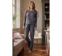 Wovcor Soft Touch Long Sleeve Pyjama Top And Wide Leg Trouser Set In Grey Grey