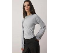 WOVCOR Spanish Sleeve Knit Blouse with Gathering Detail - Grey - L