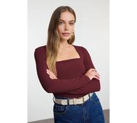 Wovcor Square Neck Draped Detailed Fitted Knit Blouse In Burgundy Burgundy