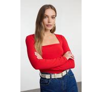 Wovcor Square Neck Draped Detailed Fitted Knit Blouse In Red Red L
