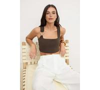 WOVCOR Square Neck Fitted Crop Blouse - Brown - 6