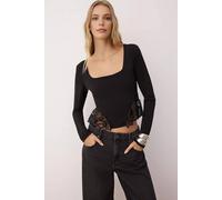Wovcor Square Neck Lace Trim Knitted Party Blouse In Black Black