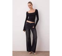 Wovcor Square Neck Lace Trim Party Blouse In Black Black