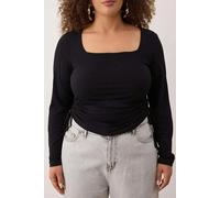 WOVCOR Square Neck Plus Size Knitted Blouse with Gathered Sides - Black - 5XL