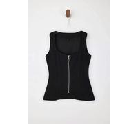 WOVCOR Square Neck Zip-Up Sleeveless Scuba Crepe Knit Blouse - Black - M