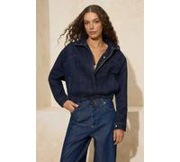 WOVCOR Stand-Up Collar Bomber 100% Cotton Denim Jacket - Dark Blue - L