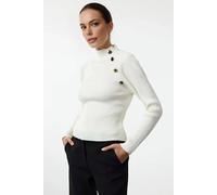 Wovcor Stand-Up Collar Slim Rib Knit Sweater With Button Detail In White White