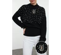 WOVCOR Stone and Pearl Detailed Knitted Sweater - Black - S/M