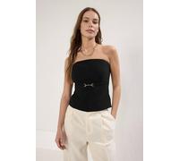 Wovcor Strapless Belt Detail Fitted Woven Blouse With Buckle Accent In Black Black