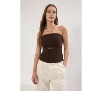 Wovcor Strapless Belt Detail Fitted Woven Blouse With Buckle Accent In Brown Brown