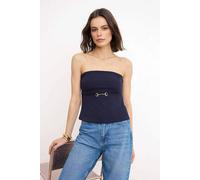 Wovcor Strapless Belt Detail Fitted Woven Blouse With Buckle Accent In Navy Navy