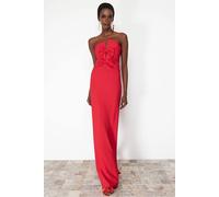 Wovcor Strapless Bow Detail Split Maxi Dress In Red Red