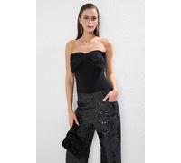 Wovcor Strapless Bow Detail Structured Bodysuit In Black Black