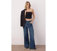 Wovcor Strapless Button Detail Crop Woven Blouse In Black Black