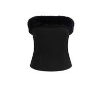Wovcor Strapless Faux Fur Trim Knit Party Blouse In Black Black