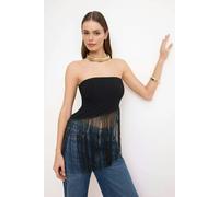 WOVCOR Strapless Fitted Tassel Detail Blouse - Black - 8