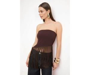 WOVCOR Strapless Fitted Tassel Detail Blouse - BROWN - 10