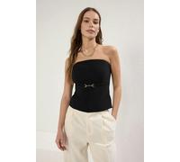WOVCOR Strapless Fitted Woven Blouse with Thin Belt Detail - Black - 8