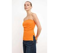 WOVCOR Strapless Knitted Blouse with Ruched Detail - Orange - XS