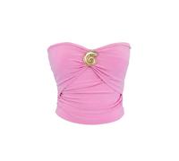 WOVCOR Strapless Knitted Elegant Blouse with Accessory Details - Pink - 10